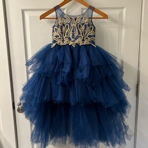 Petite Adele Tulle Navy Blue & Gold Hi-Low Dress 6 flower girl/Dress Up Fairy
